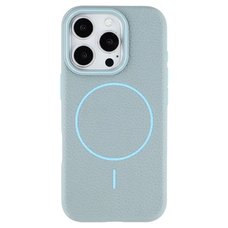 For iPhone 16 Pro Magnetic Case Litchi Texture TPU Phone Cover Compatible with MagSafe - Blue
