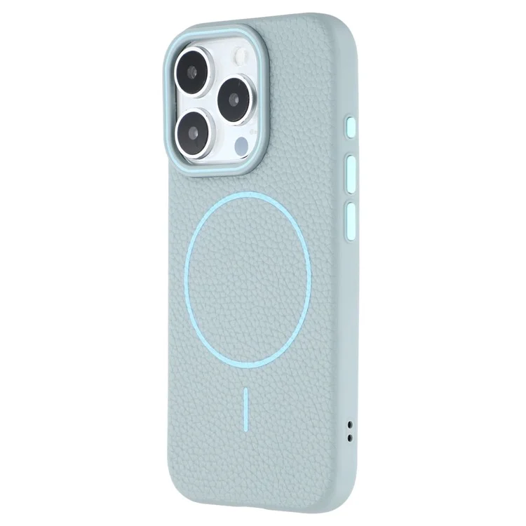 For iPhone 16 Pro Magnetic Case Litchi Texture TPU Phone Cover Compatible with MagSafe - Blue