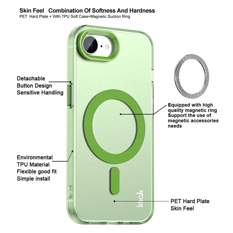 IMAK Pour iPhone 16e Étui Magnétique Couleur Bonbon Anti-Chute TPU + PET Coque Arrière - Noir