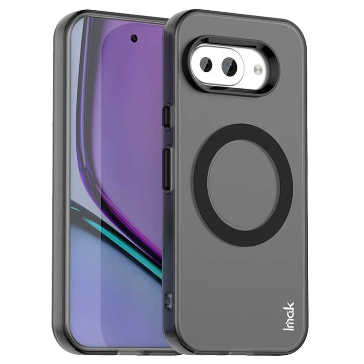 IMAK Pour Google Pixel 9a Étui Compatible avec MagSafe Couleur Bonbon Antichoc TPU + PET Coque Arrière - Noir