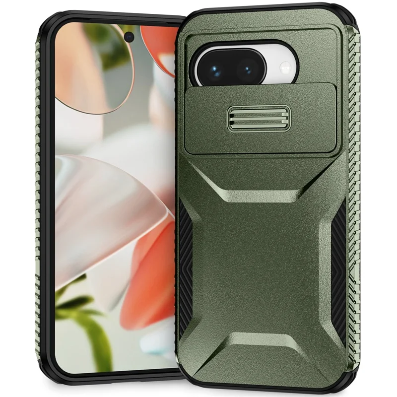 For Google Pixel 9a Case Camshield TPU + PC Phone Cover Non-Slip Side Edge - Green