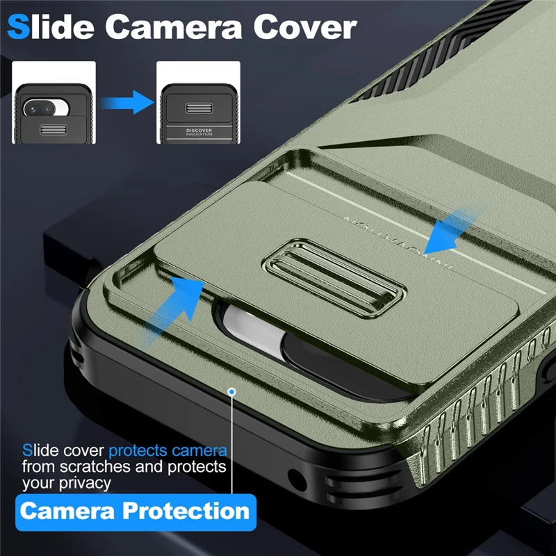 For Google Pixel 9a Case Camshield TPU + PC Phone Cover Non-Slip Side Edge - Green