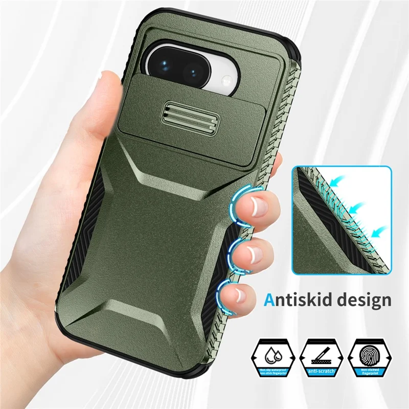 For Google Pixel 9a Case Camshield TPU + PC Phone Cover Non-Slip Side Edge - Green