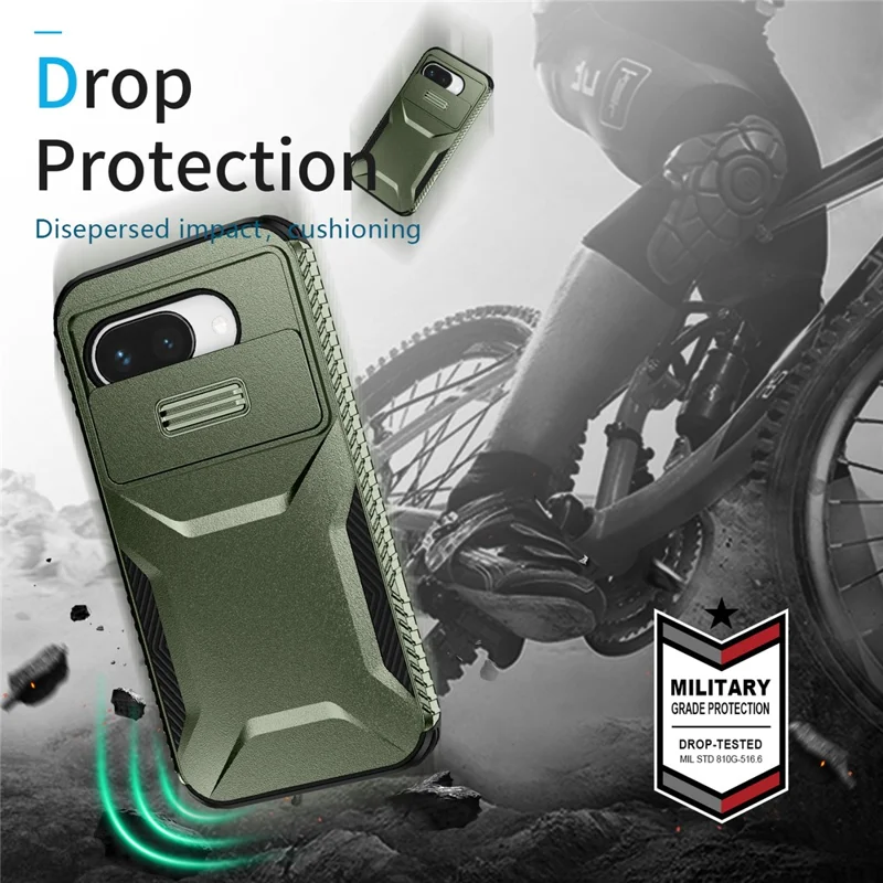 For Google Pixel 9a Case Camshield TPU + PC Phone Cover Non-Slip Side Edge - Green