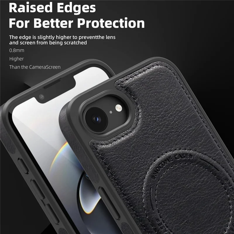 For iPhone 16e Case Compatible with MagSafe Kickstand Leather Phone Back Cover  - Black