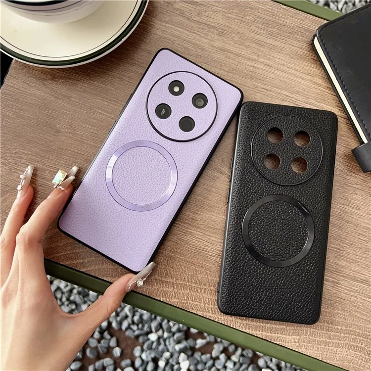 Funda para Honor Magic7 Lite 5G Compatible con MagSafe de Cuero PU + TPU para Parte Trasera del Teléfono - Morado