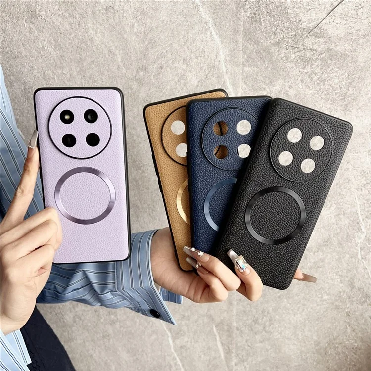 Funda para Honor Magic7 Lite 5G Compatible con MagSafe de Cuero PU + TPU para Parte Trasera del Teléfono - Morado