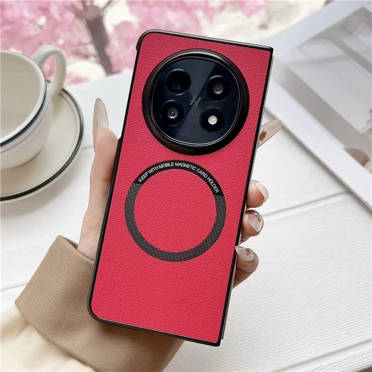 For Oppo Find N5 5G Case Anti-Drop PU Leather + TPU Cover Compatible with MagSafe - Red