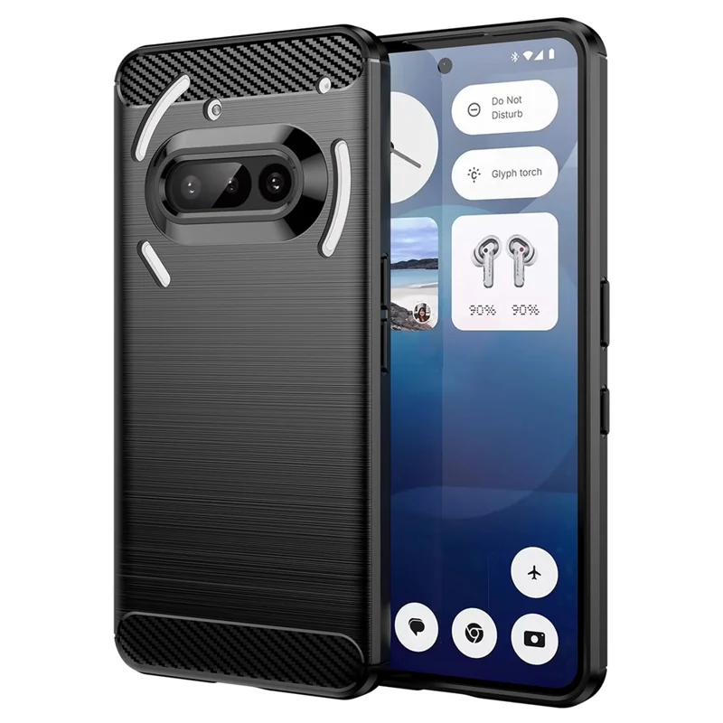 For Nothing Phone (3a) Case Protective Phone Cover Carbon Fiber Texture Brushed - Black