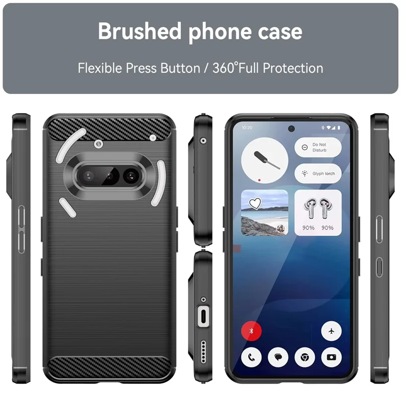 For Nothing Phone (3a) Case Protective Phone Cover Carbon Fiber Texture Brushed - Black