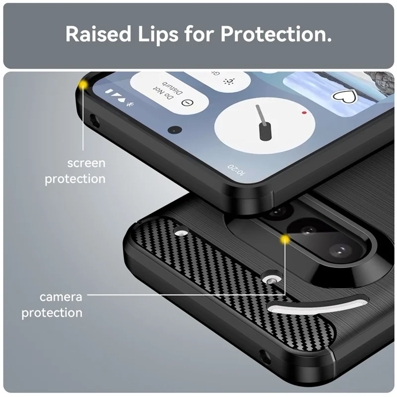 For Nothing Phone (3a) Case Protective Phone Cover Carbon Fiber Texture Brushed - Black