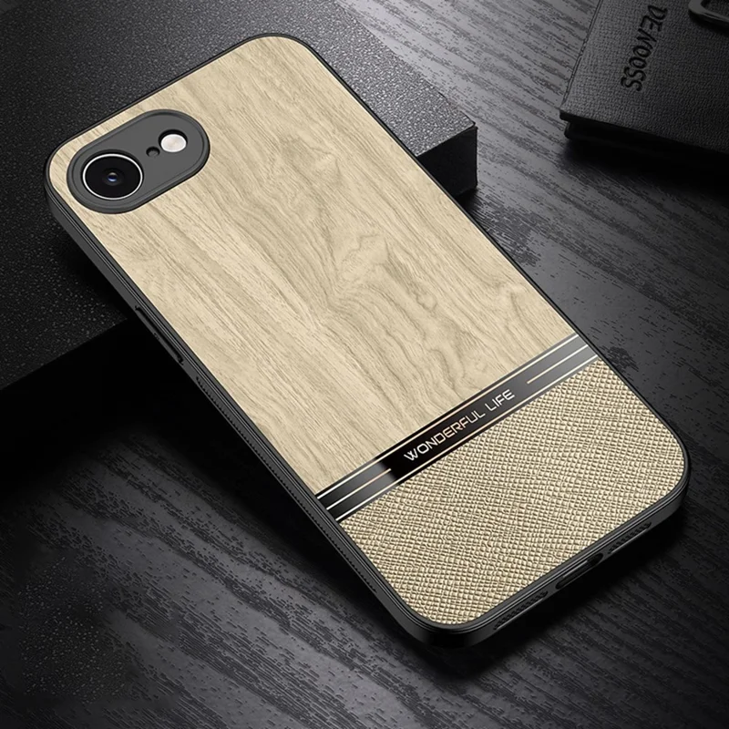 Für iPhone 16e Hülle Holzstruktur Leder + TPU Schutzhülle - Gelb