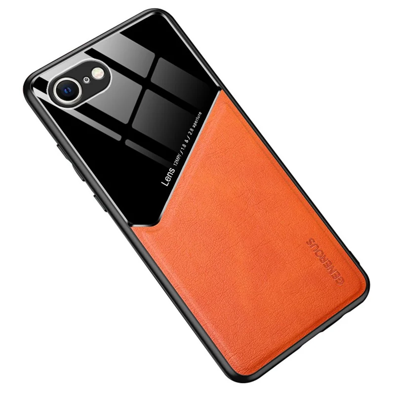 For iPhone 16e Case Leather Coated PC+TPU Phone Back Cover - Orange