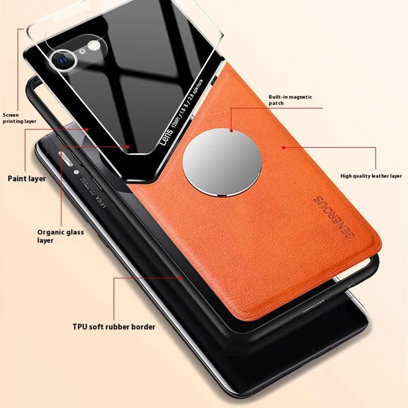 For iPhone 16e Case Leather Coated PC+TPU Phone Back Cover - Orange