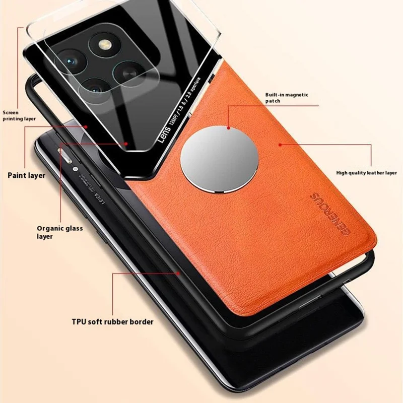 Voor Honor X8c 4G hoesje Leercoating PC + TPU telefoon achterkant - Oranje