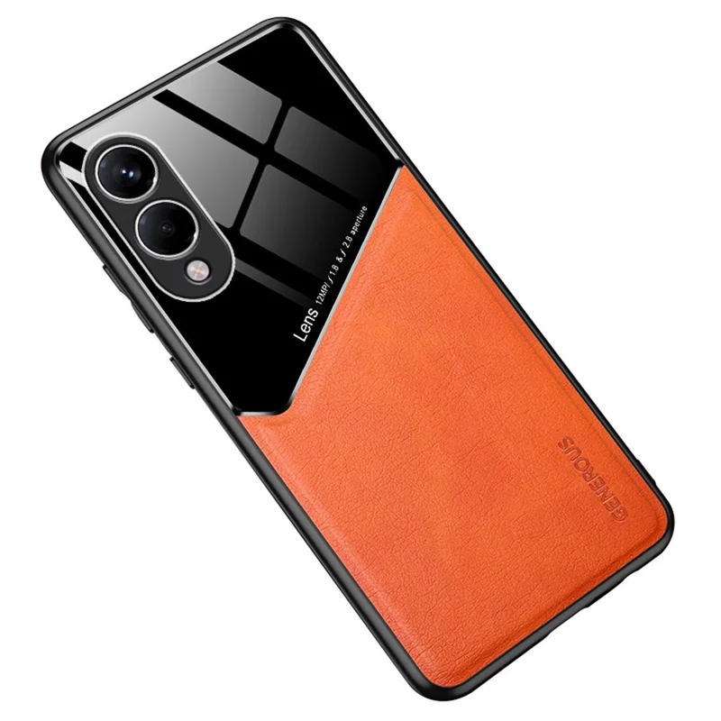 For Samsung Galaxy S25 Edge Case Leather Coated PC+TPU Phone Back Cover - Orange