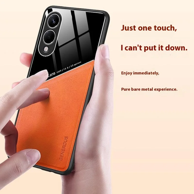 For Samsung Galaxy S25 Edge Case Leather Coated PC+TPU Phone Back Cover - Orange