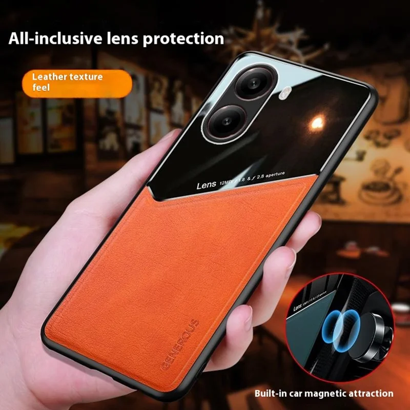 For Xiaomi Redmi Turbo 4 5G Case Leather Coated PC + TPU Phone Back Cover - Orange
