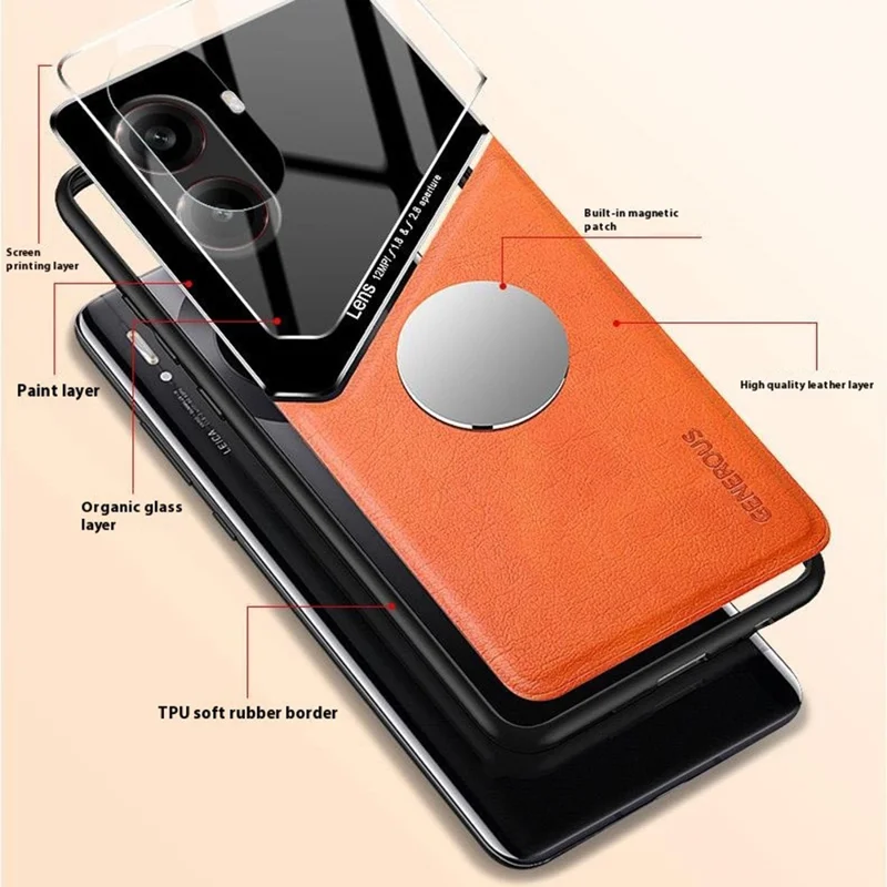 For Xiaomi Redmi Turbo 4 5G Case Leather Coated PC + TPU Phone Back Cover - Orange