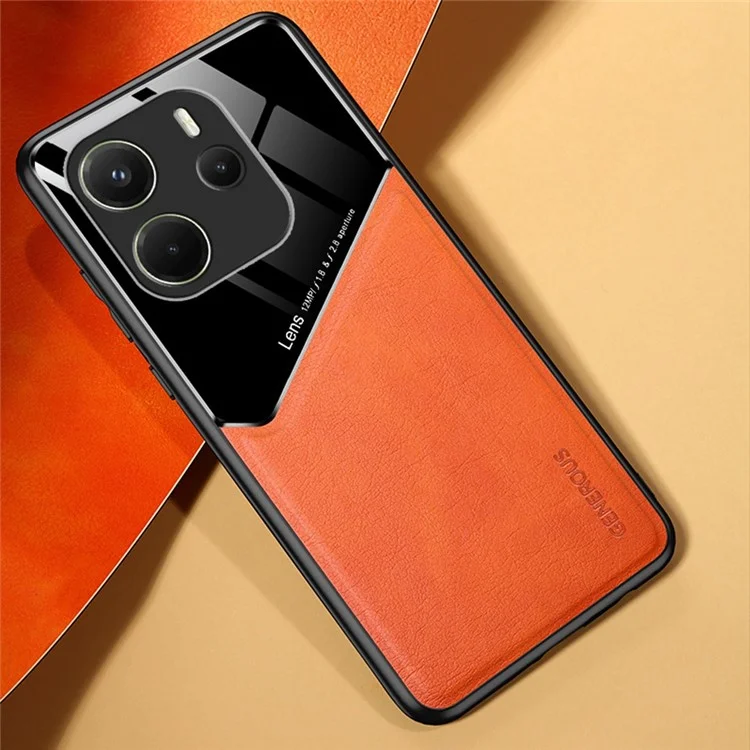 For Xiaomi Redmi Note 14 4G (163.25x76.55x8.16mm) Case Leather Coated PC + TPU Phone Back Cover - Orange