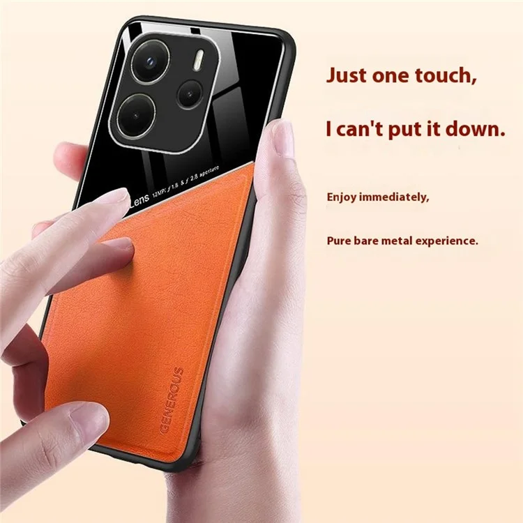 For Xiaomi Redmi Note 14 4G (163.25x76.55x8.16mm) Case Leather Coated PC + TPU Phone Back Cover - Orange