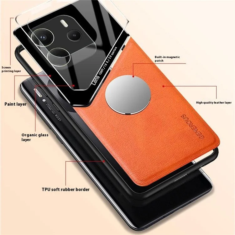 For Xiaomi Redmi Note 14 4G (163.25x76.55x8.16mm) Case Leather Coated PC + TPU Phone Back Cover - Orange