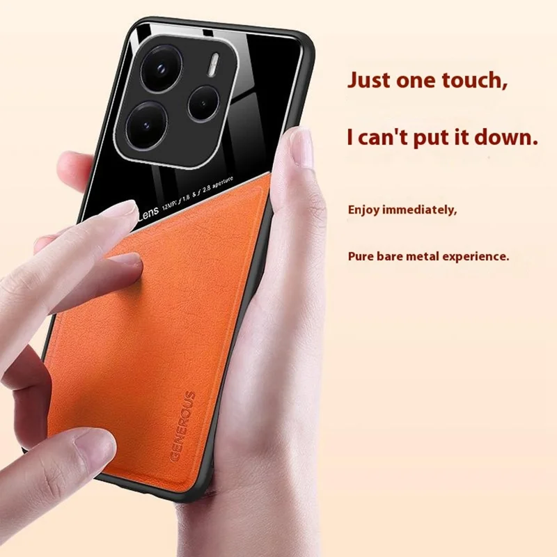 For Xiaomi Redmi Note 14 5G Case Leather Coated PC + TPU Phone Back Cover - Orange
