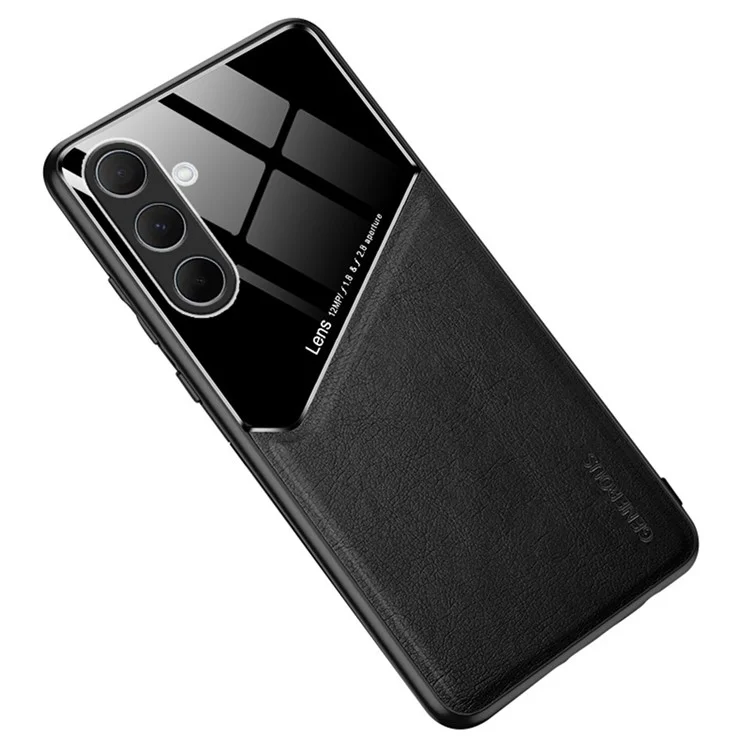 For Samsung Galaxy A56 5G Case Leather Coated PC + TPU Phone Back Cover - Black