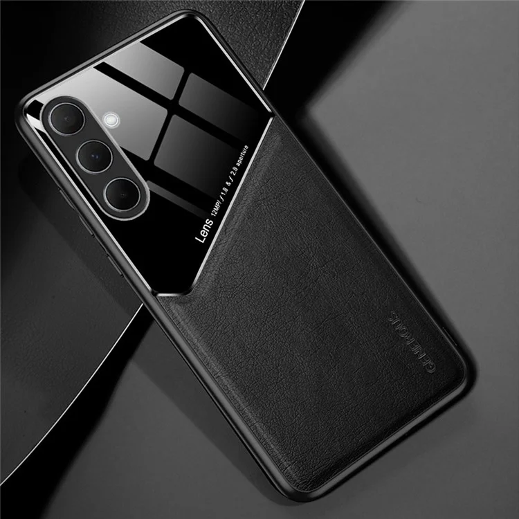 For Samsung Galaxy A56 5G Case Leather Coated PC + TPU Phone Back Cover - Black