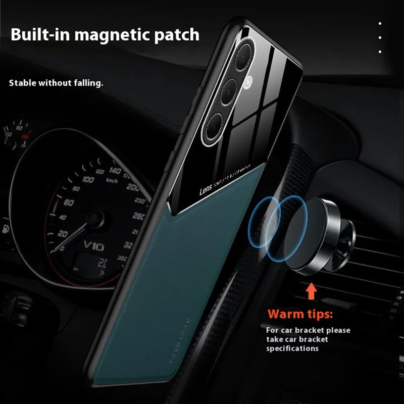 For Samsung Galaxy A56 5G Case Leather Coated PC + TPU Phone Back Cover - Black