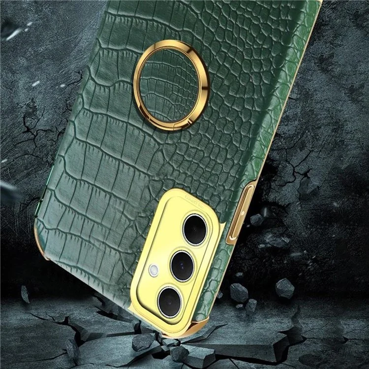 Cover per Samsung Galaxy A36 5G in TPU + PU con Supporto Pieghevole, Texture Effetto Coccodrillo e Finitura Elettroplaccata - Nero