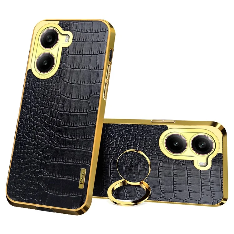 For Xiaomi Redmi Turbo 4 5G Case TPU + PU Kickstand Phone Cover Crocodile Texture Electroplating - Black