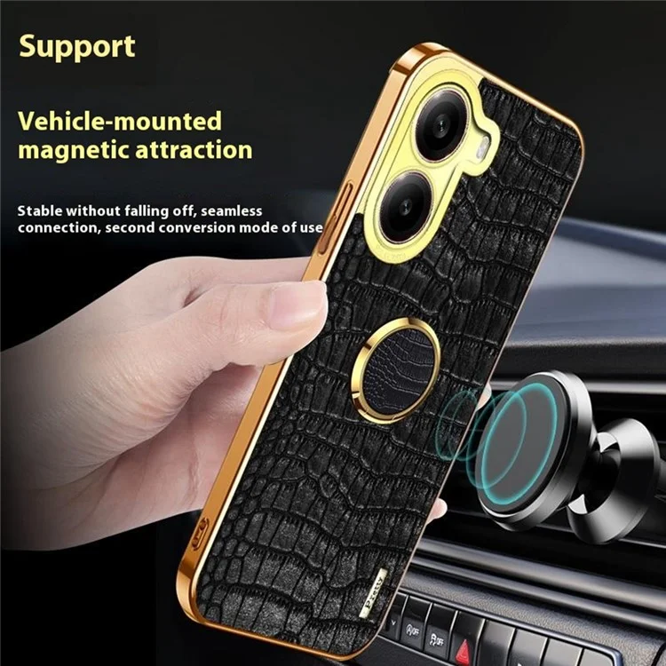 For Xiaomi Redmi Turbo 4 5G Case TPU + PU Kickstand Phone Cover Crocodile Texture Electroplating - Black