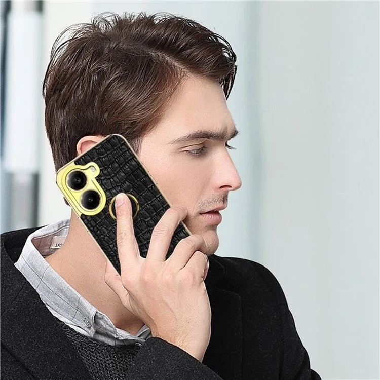 For Xiaomi Redmi Turbo 4 5G Case TPU + PU Kickstand Phone Cover Crocodile Texture Electroplating - Black