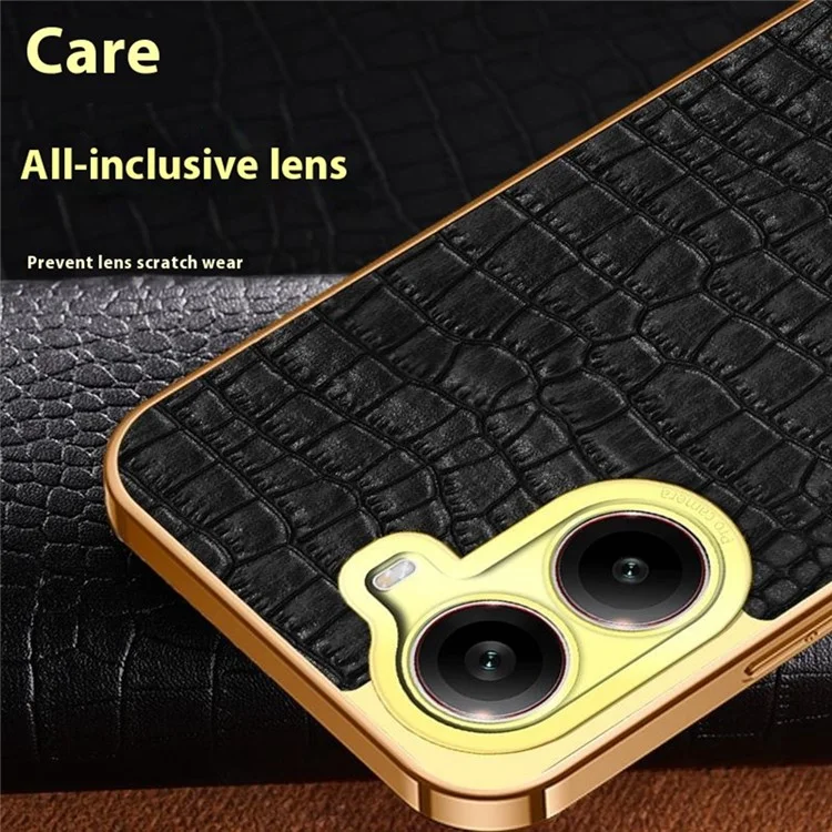 For Xiaomi Redmi Turbo 4 5G Case TPU + PU Kickstand Phone Cover Crocodile Texture Electroplating - Black