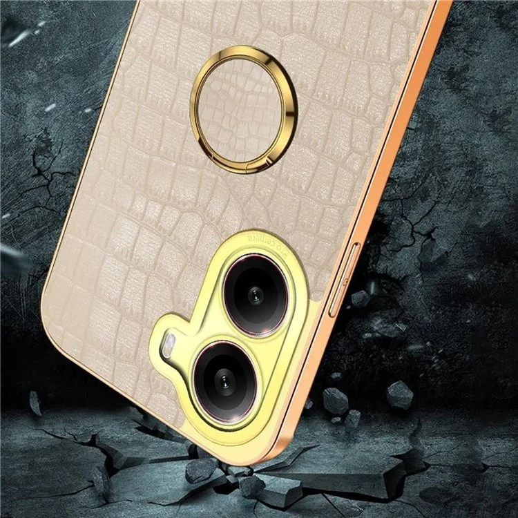 For Xiaomi Redmi Turbo 4 5G Case TPU + PU Kickstand Phone Cover Crocodile Texture Electroplating - Black
