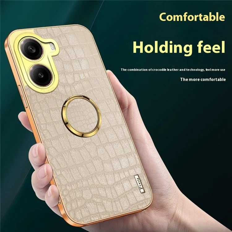 For Xiaomi Redmi Turbo 4 5G Case TPU + PU Kickstand Phone Cover Crocodile Texture Electroplating - Black