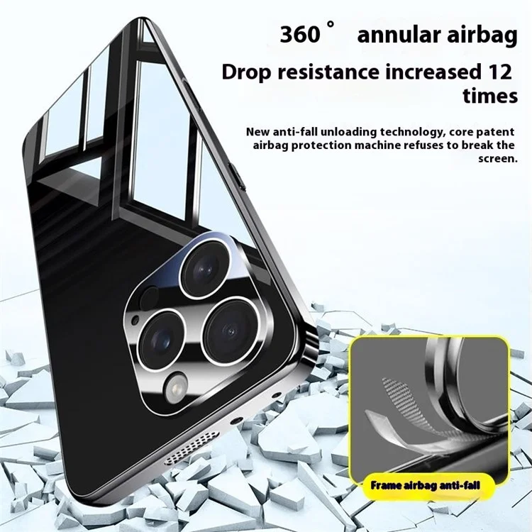 For iPhone 16 Pro Case Electroplating PC Phone Back Cover with Camera Lens Protector - Black