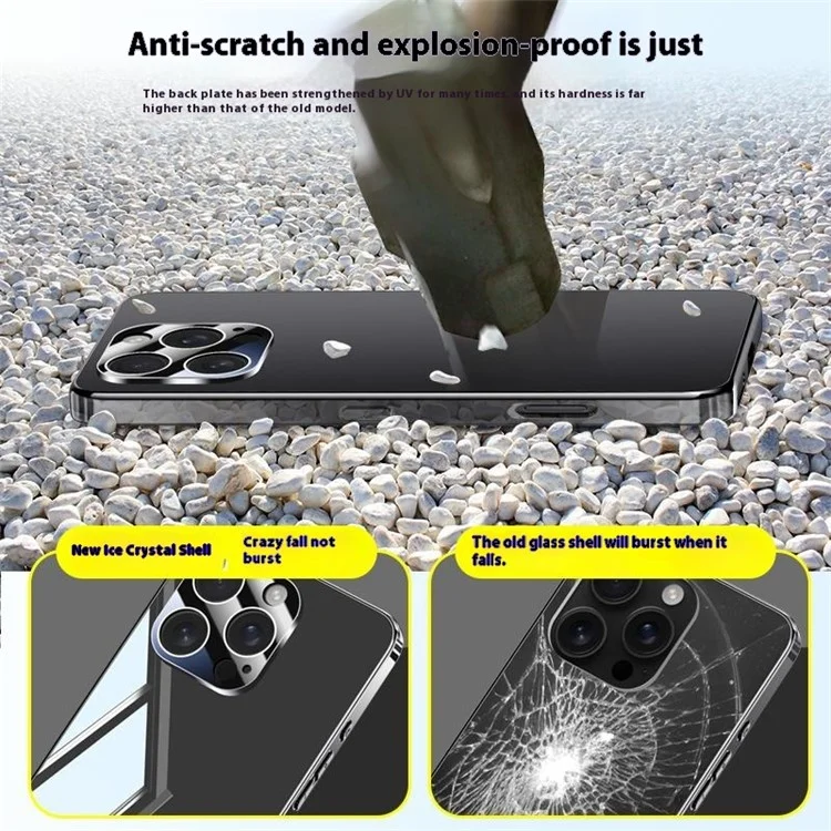 For iPhone 16 Pro Case Electroplating PC Phone Back Cover with Camera Lens Protector - Black