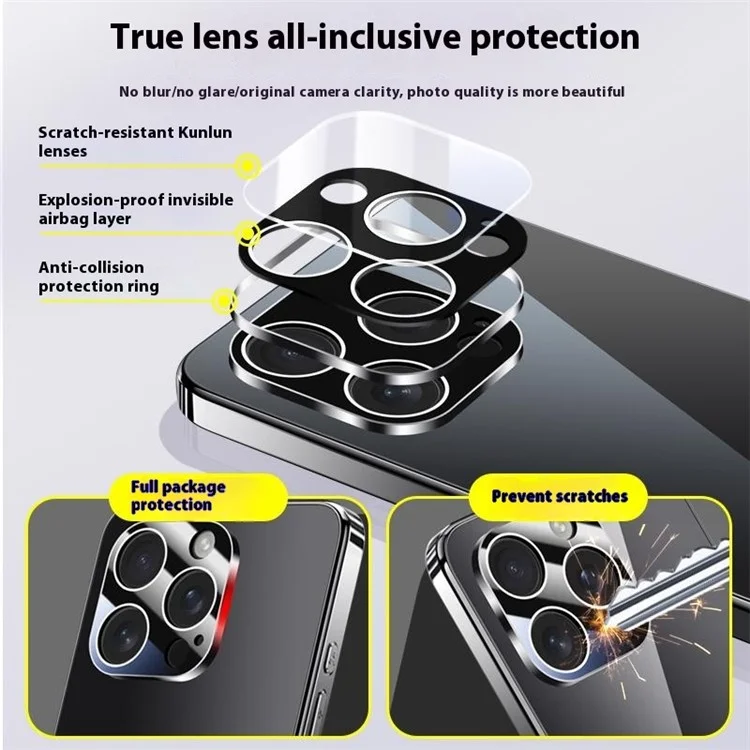 For iPhone 16 Pro Case Electroplating PC Phone Back Cover with Camera Lens Protector - Black