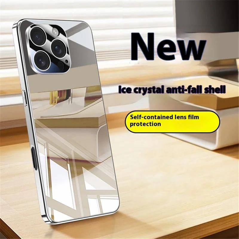 For iPhone 16 Pro Max Case Electroplating PC Phone Back Cover with Camera Lens Protector - Sølv