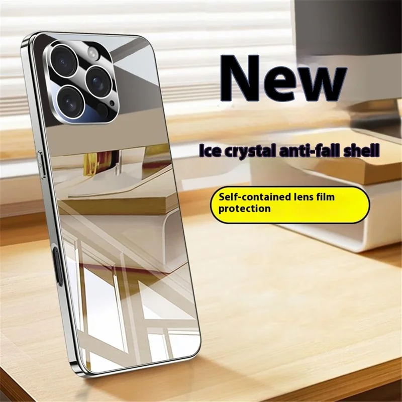 For iPhone 16 Pro Max Case Electroplating PC Phone Back Cover with Camera Lens Protector - Titanium