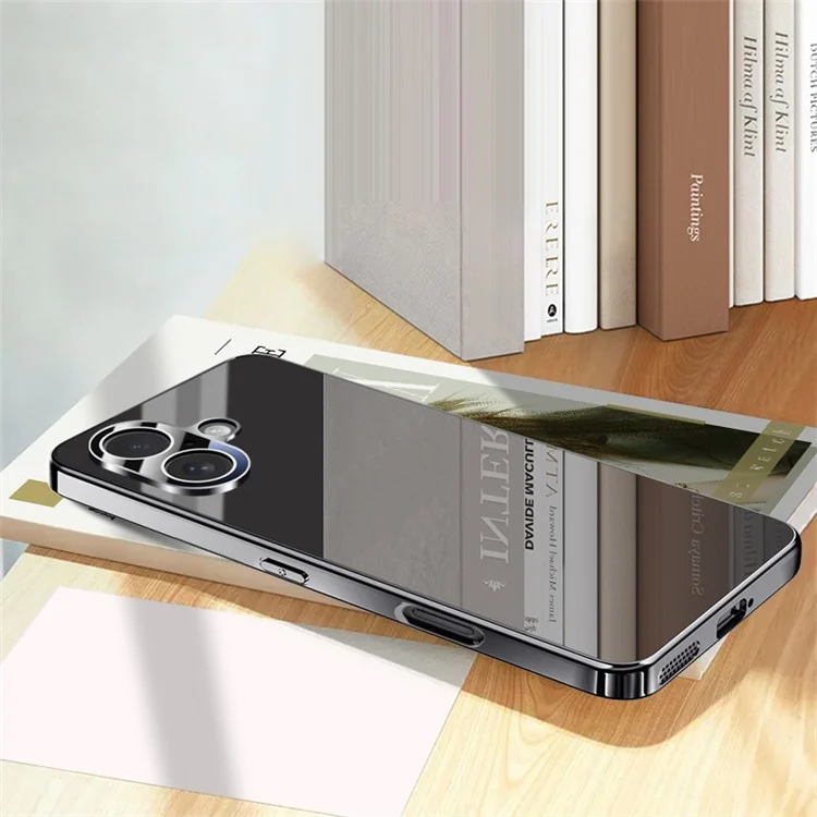 For iPhone 16 Plus Case Electroplating PC Phone Back Cover with Camera Lens Protector - Black