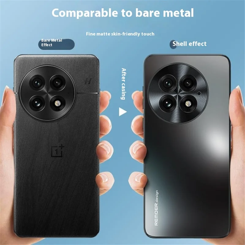 For OnePlus 13 Case Anti-Fall Skin-Touch Matte PC Phone Cover with Metal Lens Ring - Black