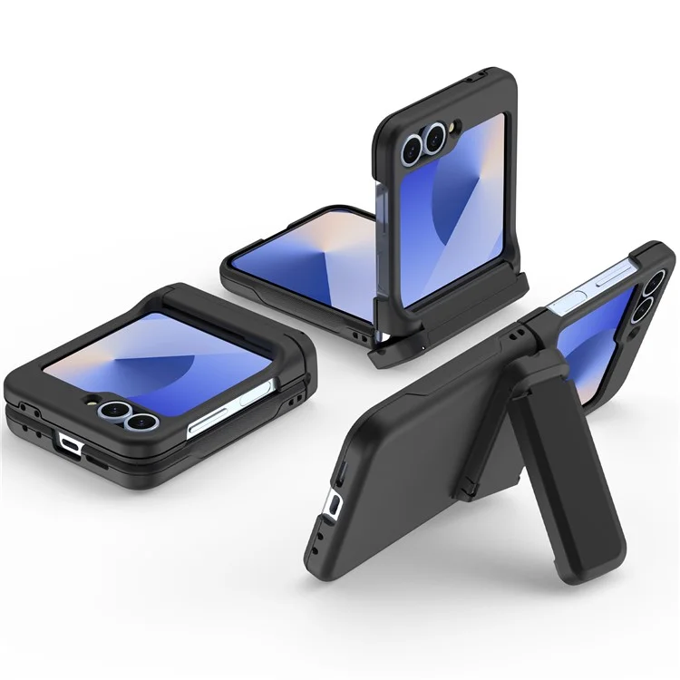For Samsung Galaxy Z Flip5 5G Case Spring Hinge Kickstand PC Folding Phone Cover with Card Slot - Black