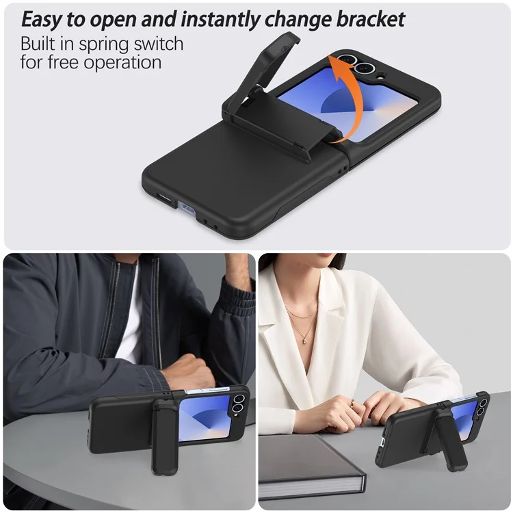 For Samsung Galaxy Z Flip5 5G Case Spring Hinge Kickstand PC Folding Phone Cover with Card Slot - Black