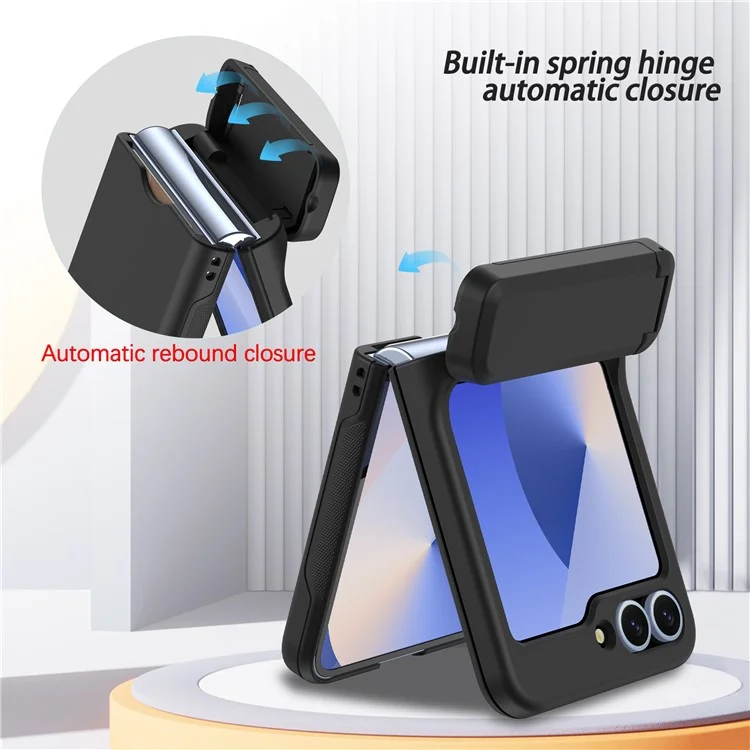 For Samsung Galaxy Z Flip5 5G Case Spring Hinge Kickstand PC Folding Phone Cover with Card Slot - Black