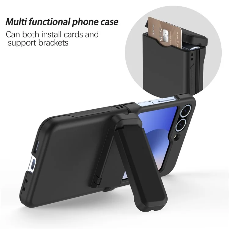 For Samsung Galaxy Z Flip5 5G Case Spring Hinge Kickstand PC Folding Phone Cover with Card Slot - Black
