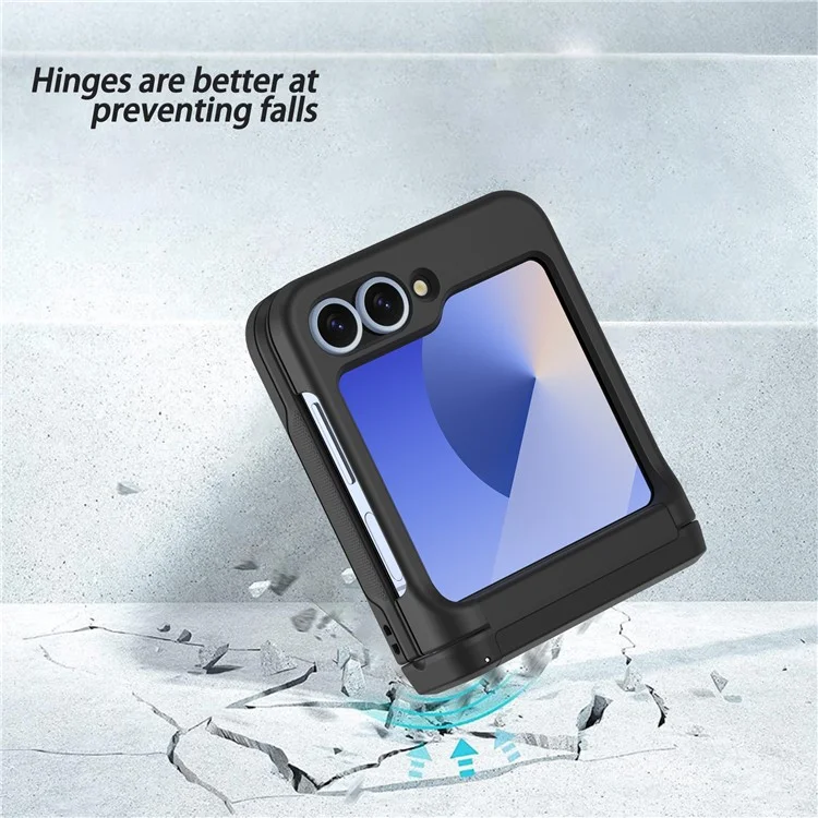 For Samsung Galaxy Z Flip5 5G Case Spring Hinge Kickstand PC Folding Phone Cover with Card Slot - Black