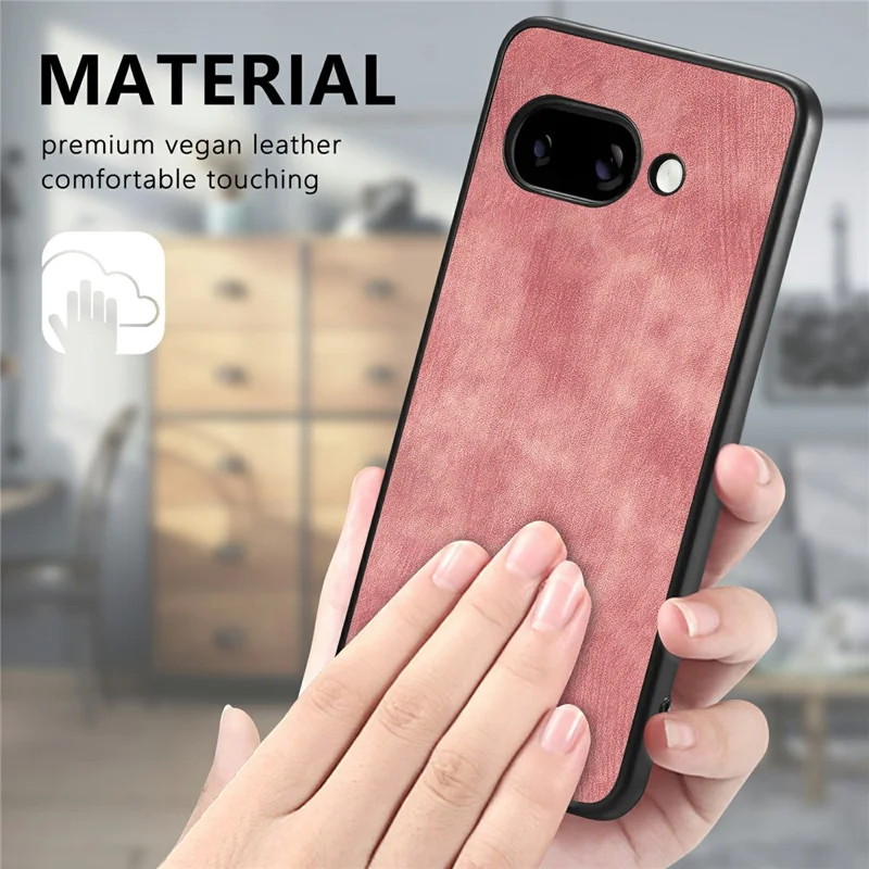 For Google Pixel 9a Case Shockproof Slim Retro Leather Phone Back Cover - Pink